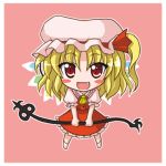  1girl blonde_hair blush blush_stickers bococho chibi fang female flandre_scarlet hat lowres red_eyes solo touhou wings 