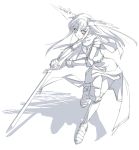  1girl head_wings knight knight_(ragnarok_online) monochrome ragnarok_online rokuwata_tomoe sketch solo spot_color sword thigh-highs weapon 