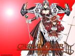  2girls annette_burns armor armored_dress bangs barbara_(growlanser) black_legwear breasts choker cleavage dress elbow_gloves formal frills gloves grey_hair growlanser growlanser_iii hair_ribbon large_breasts legs_crossed long_hair mature milf multiple_girls official_art pantyhose parted_bangs pleated_skirt ponytail redhead ribbon shiny shiny_clothes shiny_hair short_dress shoulder_pads side_slit sitting skirt staff standing sword thigh-highs turtleneck urushihara_satoshi wallpaper watermark weapon white_gloves 