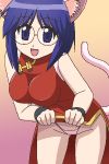  animal_ears awa blush cat_ears chikage_(nagasarete_airantou) china_dress chinese_clothes dress dress_lift glasses lowres nagasarete_airantou oekaki panties underwear 