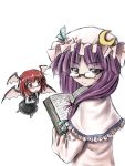  2girls aozora_market bat_wings bespectacled female glasses hat head_wings koakuma lowres multiple_girls patchouli_knowledge purple_hair red_eyes redhead the_embodiment_of_scarlet_devil touhou violet_eyes wings 