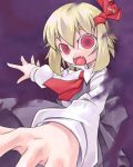  1girl blonde_hair darkness fang female hair_ribbon lowres necktie nyagakiya outstretched_arms red_eyes ribbon rumia short_hair solo spread_arms the_embodiment_of_scarlet_devil touhou youkai 