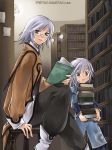  1boy 1girl androgynous bespectacled book bookshelf brother_and_sister genius_sage glasses hidematsu_(fsc) library refill_sage siblings silver_hair tales_of_(series) tales_of_symphonia 