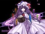  1girl book cowboy_shot crescent female floating_object grimoire long_hair long_sleeves looking_at_viewer magic_circle open_book patchouli_knowledge purple_hair solo standing touhou very_long_hair violet_eyes x20285 