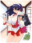  1girl breasts coffee desert_eagle gun handgun highres huge_breasts nomura_ryouji pistol ryoji_(nomura_ryouji) solo waitress weapon 