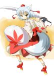  1girl female geta inubashiri_momiji long_skirt michii_yuuki shield skirt solo sword tengu-geta touhou weapon 