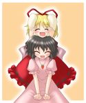  2girls animal_ears black_hair blonde_hair blush bococho carrot carrot_necklace closed_eyes female happy inaba_tewi jewelry medicine_melancholy multiple_girls necklace phantasmagoria_of_flower_view rabbit_ears touhou 