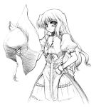  1girl braid female hand_on_hip hat hat_removed headwear_removed holding holding_hat kirisame_marisa long_hair monochrome sketch smile solo takadoya touhou witch_hat 