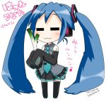  1girl :3 =_= blue_hair hatsune_miku long_hair magamoto solo spring_onion thigh-highs twintails very_long_hair vocaloid 