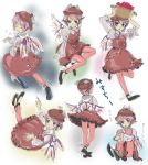  1girl animal_ears apple basket brown_eyes character_sheet dress female fingernails food fruit hat leg_hug music mystia_lorelei nanami_sano pantyhose pink_hair pink_legwear short_hair singing sitting sketch touhou wings 