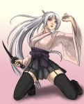  face garter_belt japanese_clothes kimono kimono_skirt ninja sword tea_(nakenashi) thigh-highs weapon 