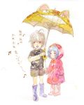  80s ayanami_rei crossover lowres lrk nagisa_kaworu neon_genesis_evangelion raincoat studio_ghibli tonari_no_totoro translated umbrella younger 