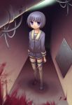  blood dobato elysion knife purple_hair school_uniform serafuku soror sound_horizon thigh-highs violet_eyes zettai_ryouiki 