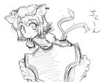 1girl :&lt; animal_ears cat_ears cat_tail chen earrings female golden_pe_done hat jewelry monochrome multiple_tails short_hair simple_background sketch solo tail touhou 