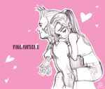  1boy 1girl elf elvaan final_fantasy final_fantasy_xi hume kapolo_systems monochrome pink pink_background pointy_ears sketch 