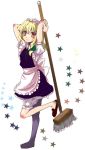  1girl broom dress female full_body kirisame_marisa maid mop nanami_sano solo touhou underwear white_background 