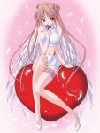  1girl bare_shoulders brown_hair chocolate double_bun heart high_heels koshimizu_takayuki leg_garter long_hair midriff miniskirt red_eyes shoes sitting skirt solo twintails valentine wings 