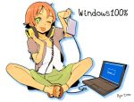  :p computer headphones headphones_around_neck laptop orange_hair original ryo_chimo sandals sitting tongue tongue_out wink yellow_eyes 