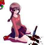 1girl blood braid knife madotsuki pink_shirt purple_skirt shirt sitting skirt solo takanashi_akihito twin_braids wariza yume_nikki 