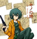  00s aki_masanari androgynous coat green_hair gun kino kino_no_tabi reverse_trap weapon 