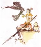  1boy absurdres armor bird gourd highres maeda_toshiie maeda_toshiie_(sengoku_basara) male_focus polearm samurai scar sengoku_basara solo spear tsuchibayashi_makoto weapon 