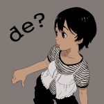  :p black_hair de? ryo_chimo shirt short_hair striped t-shirt thumbs_down tongue tongue_out 