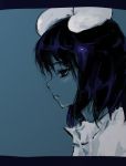  1girl animal_ears black_hair blue blue_background expressionless female fujikawa_daichi inaba_tewi letterboxed profile rabbit_ears short_hair solo touhou 