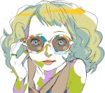  1girl 70s blonde_hair blue_eyes character_request glasses limited_palette looking_at_viewer nasou ninton oldschool original short_hair simple_background sketch solo sunglasses upper_body white_background 
