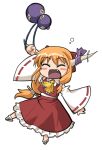  1girl blush cosplay drunk female gourd hakurei_reimu hakurei_reimu_(cosplay) haniwa haniwa_(leaf_garden) horns ibuki_suika solo touhou 
