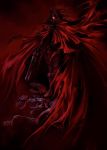  1boy dirge_of_cerberus_final_fantasy_vii epic final_fantasy final_fantasy_vii gun jpeg_artifacts male_focus nomura_tetsuya official_art red red_background skeleton solo vincent_valentine weapon 
