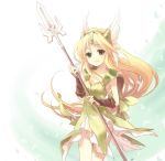  1girl blonde_hair blue_eyes long_hair low-tied_long_hair matsuzawa_hajime polearm riesz seiken_densetsu seiken_densetsu_3 solo spear tied_hair weapon 