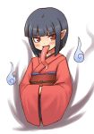  1girl akaname akaname-san bangs big_tongue black_hair blunt_bangs bob_cut fang female hands_in_sleeves hitodama japanese_clothes jingai_modoki kimono long_tongue monster_girl original pointy_ears red_eyes short_hair solo tongue wide_sleeves 