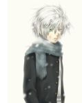  1boy heterochromia male_focus nichika_miyama scarf silver_hair snow snowing solo straightchromia 