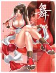  1girl breasts cleavage fatal_fury feet kengou king_of_fighters large_breasts legs_crossed long_hair ponytail shiranui_mai sitting snk solo the_king_of_fighters zoom_layer 