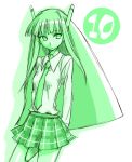  1girl doll_joints green karakuri_chachamaru mahou_sensei_negima! mikami_komata mikami_konu monochrome plaid plaid_skirt robot_ears school_uniform serafuku sketch skirt solo 