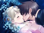  1boy 1girl blonde_hair blush breasts cleavage closed_eyes couple flower g.j? game_cg hetero kiss large_breasts princess princess_juliette queen_bonjourno sano_toshihide 