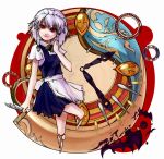  1girl between_fingers braid clock female izayoi_sakuya knife short_hair silver_hair solo throwing_knife touhou twin_braids weapon xero 