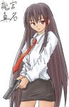  1girl dark_skin female gun long_hair mahou_sensei_negima! necktie simple_background solo tatsumiya_mana weapon 