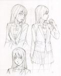  1girl kuroishi_ringo monochrome school_uniform serafuku sketch 