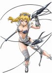  1girl armor bikini_armor blonde_hair blue_eyes breasts cleavage earrings elina fur gauntlets hairband highres hisayuki_hirokazu jewelry large_breasts loincloth polearm queen&#039;s_blade solo spear weapon 