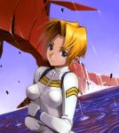  90s blonde_hair blue_eyes bodysuit electra fushigi_no_umi_no_nadia plugsuit satou_toshiyuki short_hair uniform water 