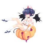  1girl halloween kiritomo_koroha nurse open_clothes open_shirt original pointy_ears shirt solo wings 