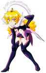  1girl 90s azuma_kiyohiko blonde_hair boots elbow_gloves gloves looking_at_viewer mahou_shoujo_pretty_sammy pixy_misa pretty_sammy simple_background solo thigh-highs white_background 