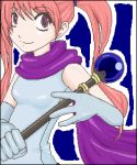  1girl cleric elbow_gloves female fire_emblem fire_emblem:_rekka_no_ken gloves lowres pink_hair scarf serra smile solo staff twintails violet_eyes 