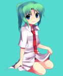 1girl bottomless green_eyes green_hair higurashi_no_naku_koro_ni mei ponytail solo sonozaki_mion subaru_(yachika) 