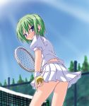  akari_ryuryuwa ball blue_eyes blush green_hair iwasaki_minami lucky_star pinky_out racket short_hair skirt tennis tennis_ball tennis_racket 