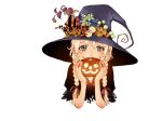  1girl halloween hands hat kazue_kato original smile solo witch_hat 