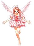  1girl akamatsu_ken angel angel_wings antenna_hair barefoot dress frilled_dress frills lace long_hair love_hina narusegawa_naru pink solo wings 