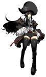  ahou_miya black_hair black_legwear chains coat glasses hat long_hair necktie original pirate pirate_hat shorts simple_background thigh-highs 