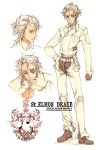  1boy belt bird boots character_sheet cigarette denim emblem endou_okito eyepatch fingerless_gloves full_body gloves hand_on_hip jacket jeans looking_at_viewer male_focus original pants pocket short_hair simple_background smile smoking solo standing white_background white_hair 